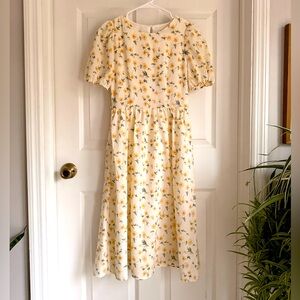 Yellow Ditsy Floral Midi Dress Small